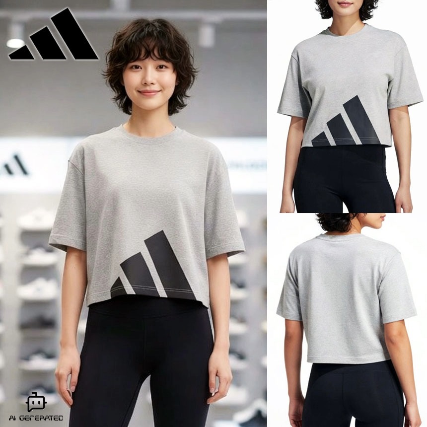 아디다스 여성 에센셜 빅 로고 크롭 반팔 티셔츠 JG8738 - 상품 이미지