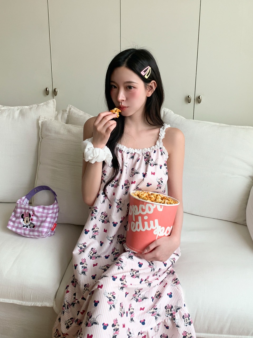 디즈니 미니프릴ops 넉넉하고 편안한 러블리 프릴 홈웨어 캐미 원피스 여름 잠옷 - 상세 이미지 3