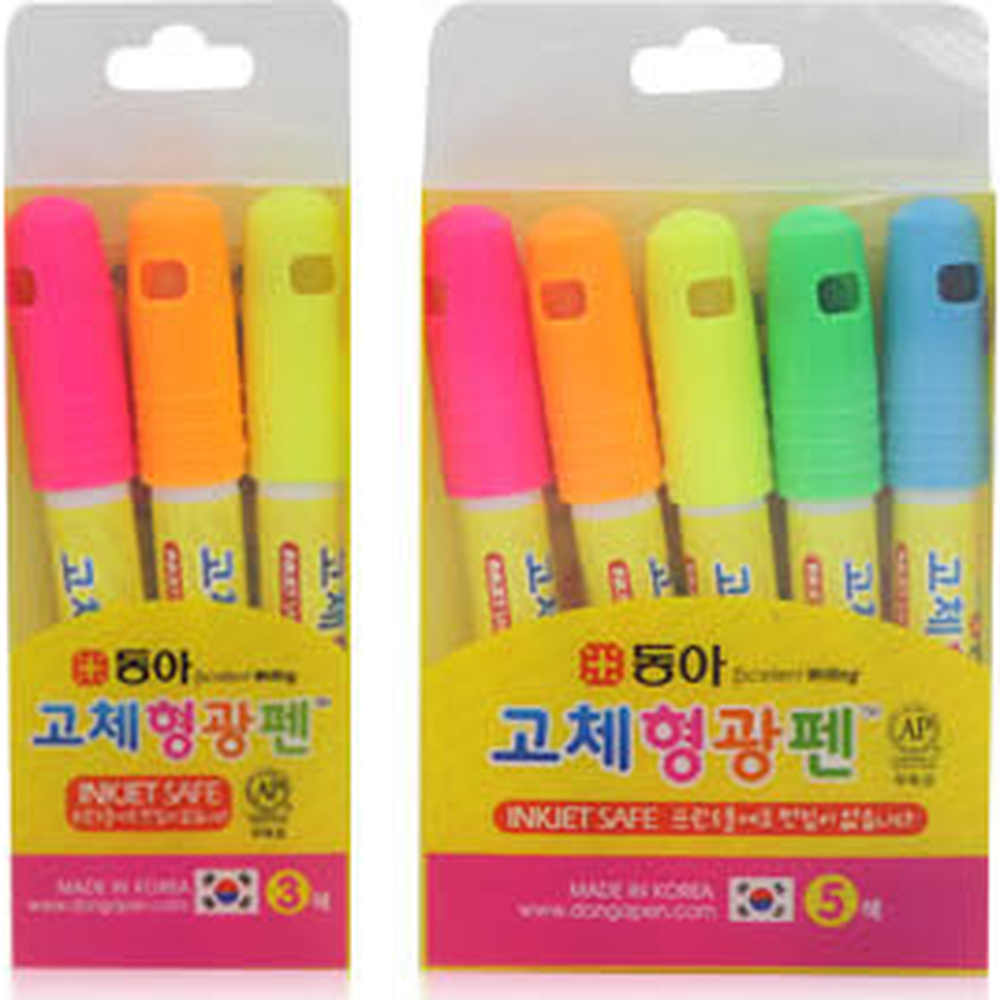 동아문구학습필수품고체형광펜 제트스틱공부필기솔리드형광펜 원형바디사무업무 5색세트 1개 - 상세 이미지 2