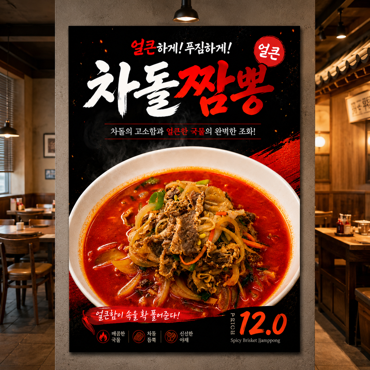 차돌짬뽕 포스터 제작 메뉴 인쇄 디자인 식당 B 반광택 인화지 235g A3 - 상품 이미지