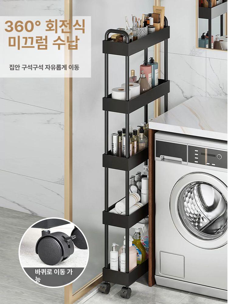 욕실 틈새 수납선반 세탁실 정리대 슬림형 바퀴 이동식 화장실 공간활용 수납장 - 상세 이미지 4