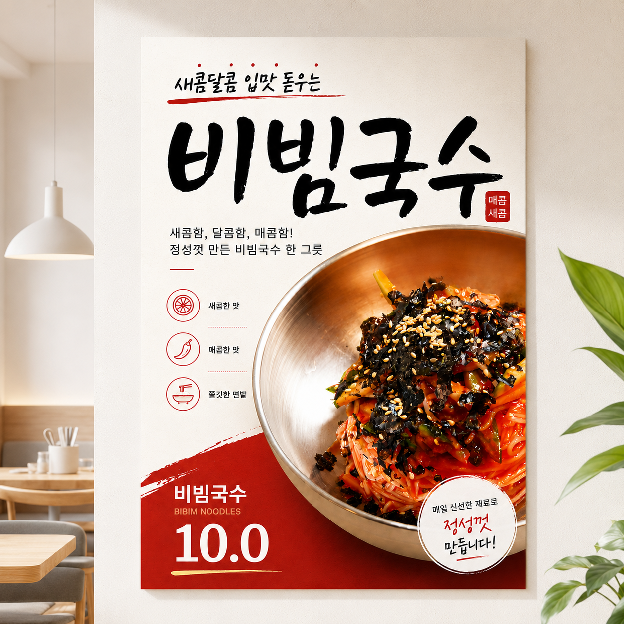 비빔국수 포스터 제작 여름 메뉴 인쇄 디자인 식당 A 반광택 인화지 235g A3 - 상품 이미지