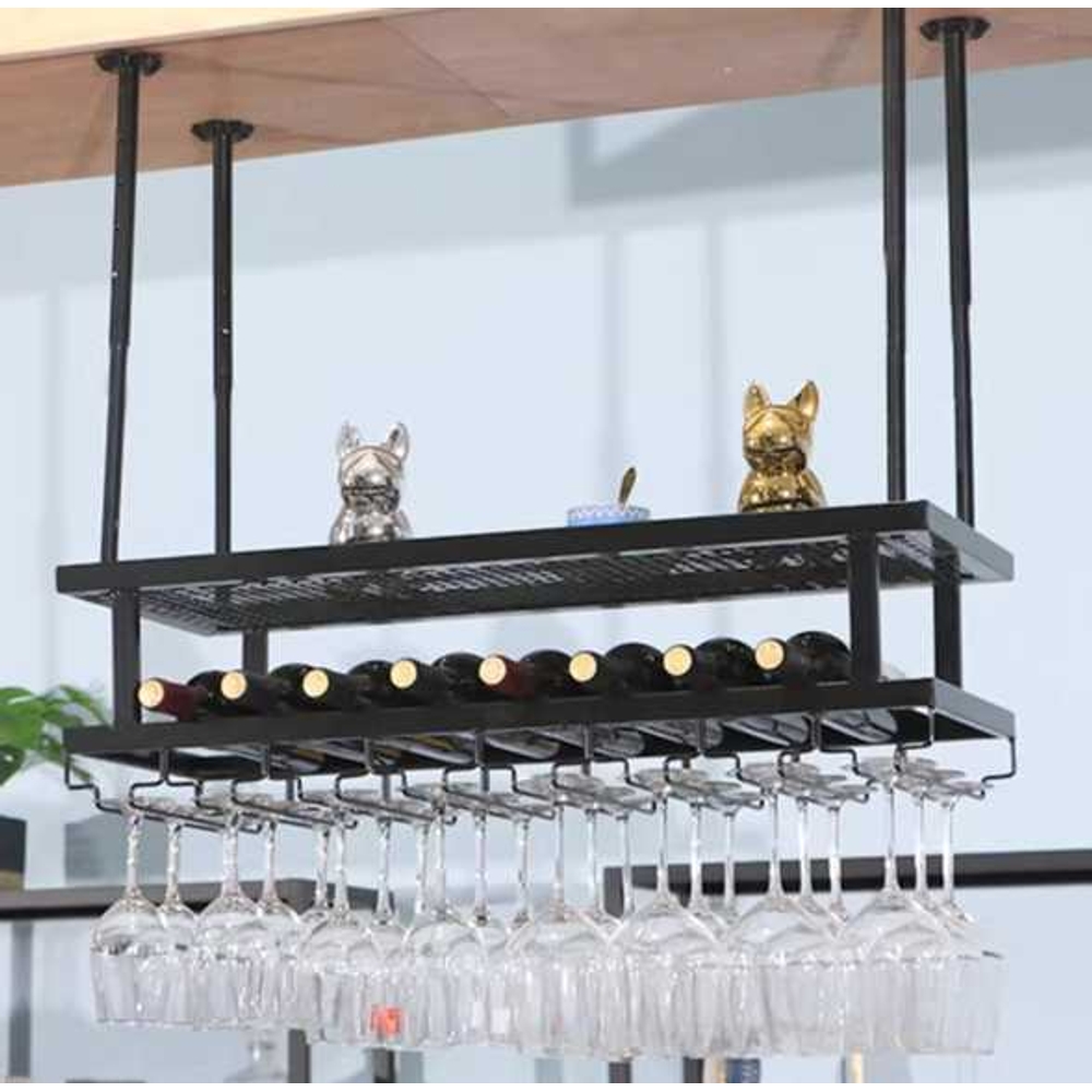 철제 와인 랙 와인바 잔 보관함 수납 인테리어 진열대 80cm - 상품 이미지
