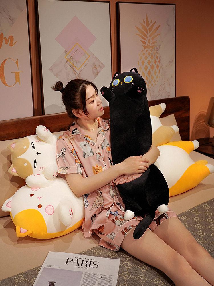 고양이 바디필로우 모찌 롱쿠션 인형 블랙 캣 (다운 충전재) 110cm (폭 25cm) - 상세 이미지 5