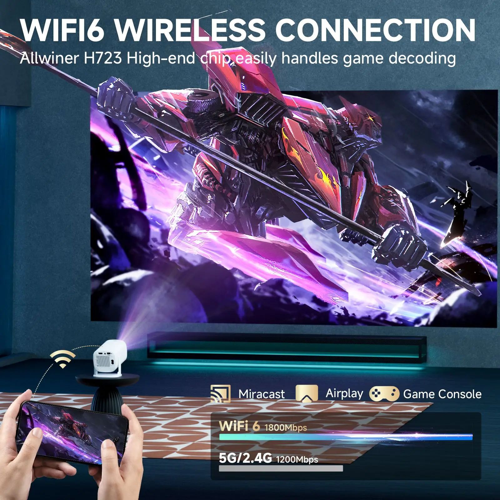 안드로이드 미니빔프로젝터 WiFi6 BT 홈시네마 지원 화이트 이미지 6