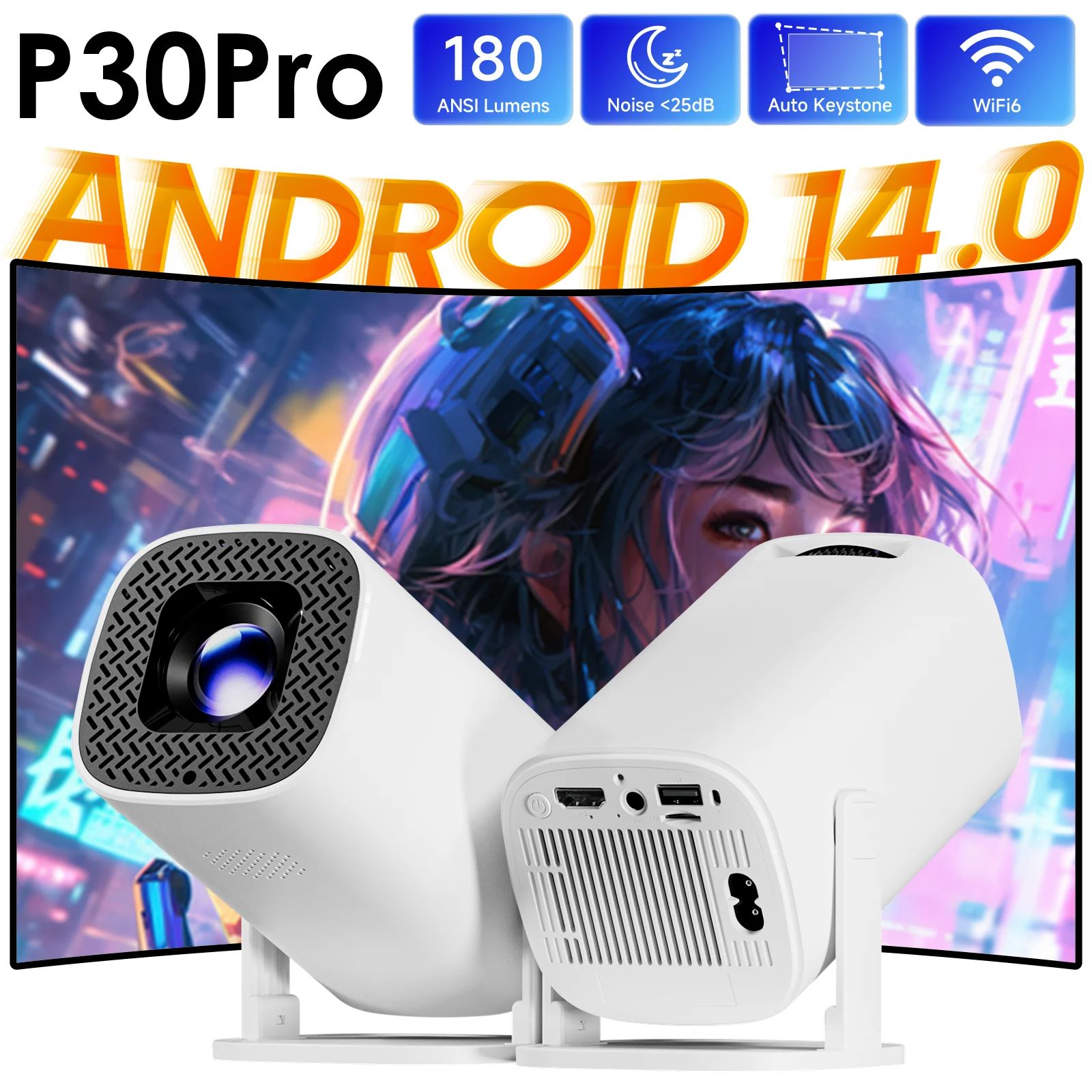 안드로이드 미니빔프로젝터 WiFi6 BT 홈시네마 지원 화이트 - 상품 이미지