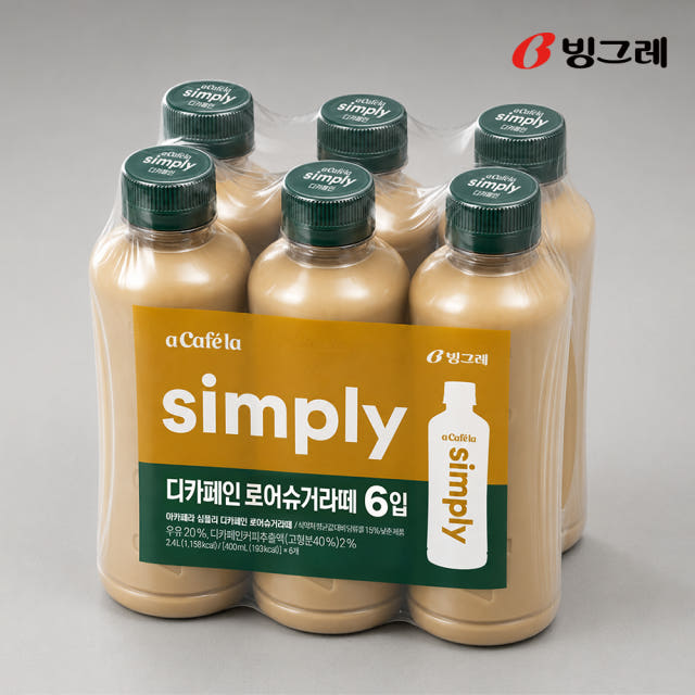 빙그레 아카페라 심플리 로어슈거 디카페인 라떼, 400ml