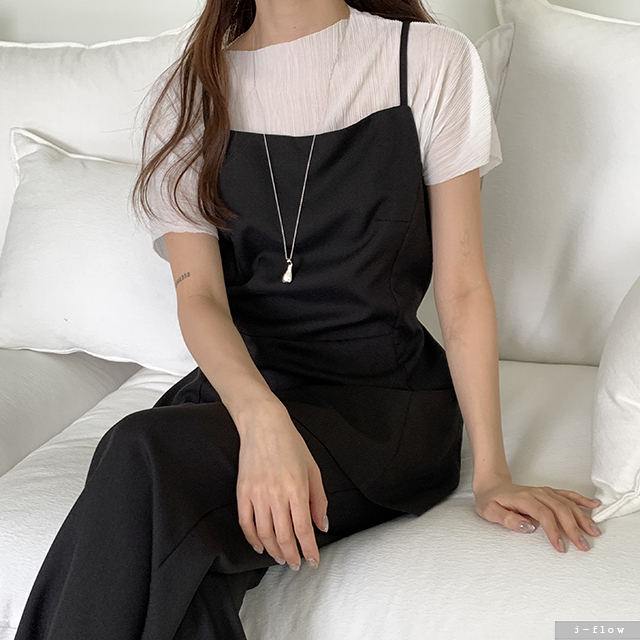 미어링 하프 뷔스티에 부츠컷 팬츠 셋업 2col 여름 봄 세트 A라인 레이어드 제이플로우 - 상세 이미지 4
