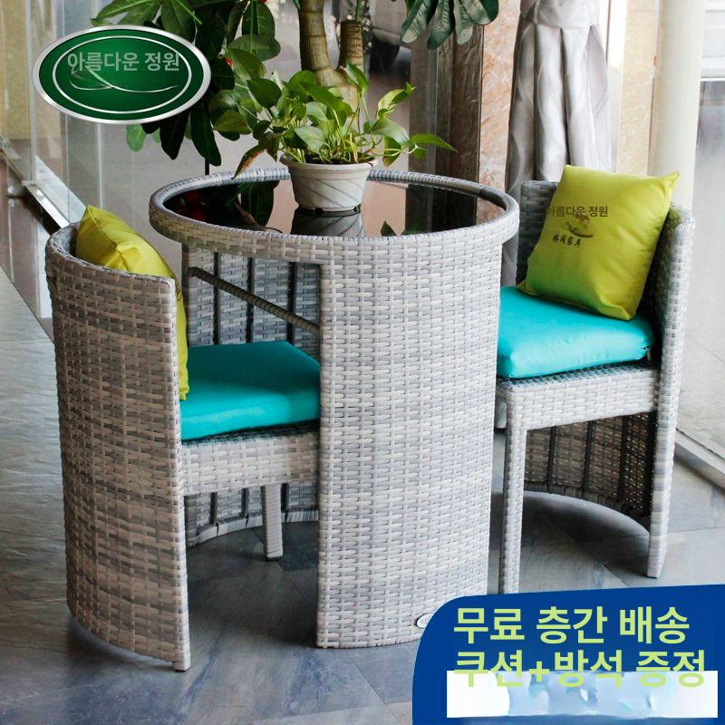 원형 라탄 야외 식탁 2인 테라스 가구 베란다 정원 카페 라운드 테이블 아웃도어 - 상세 이미지 3