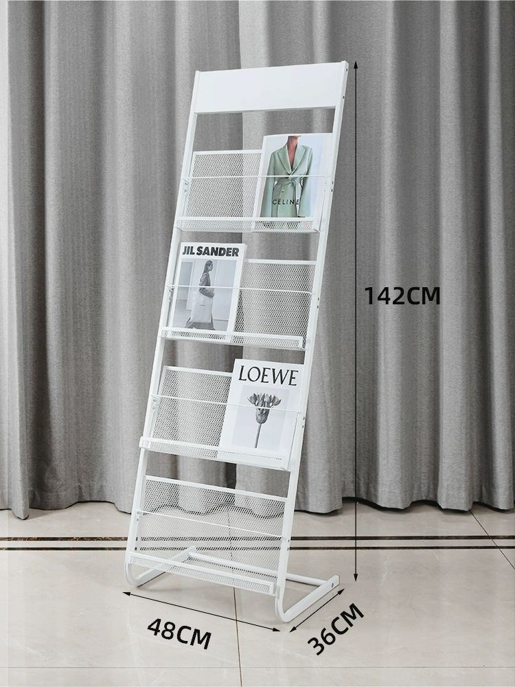 잡지꽂이 철제 메쉬 4단 신문 진열대 수납 라운드 화이트 4칸 63cm - 상세 이미지 5