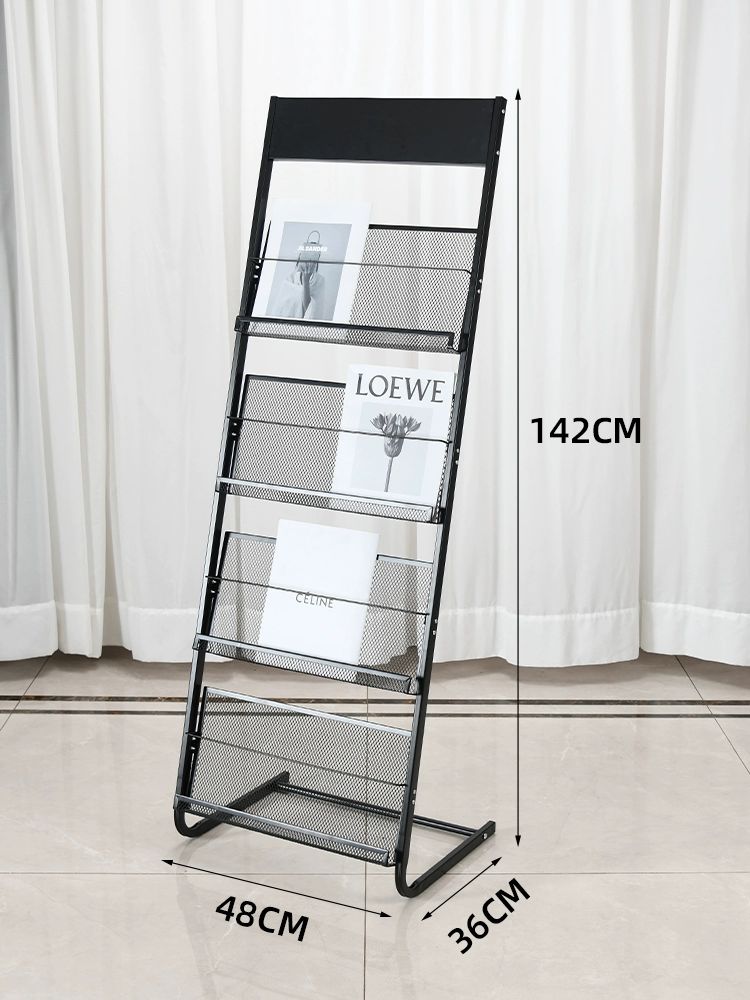잡지꽂이 철제 메쉬 4단 신문 진열대 수납 라운드 화이트 4칸 63cm - 상세 이미지 4