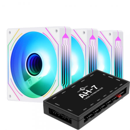 세고텝 HB12 ARGB PWM 화이트 3키트 (컨트롤러/3팩, 화이트)