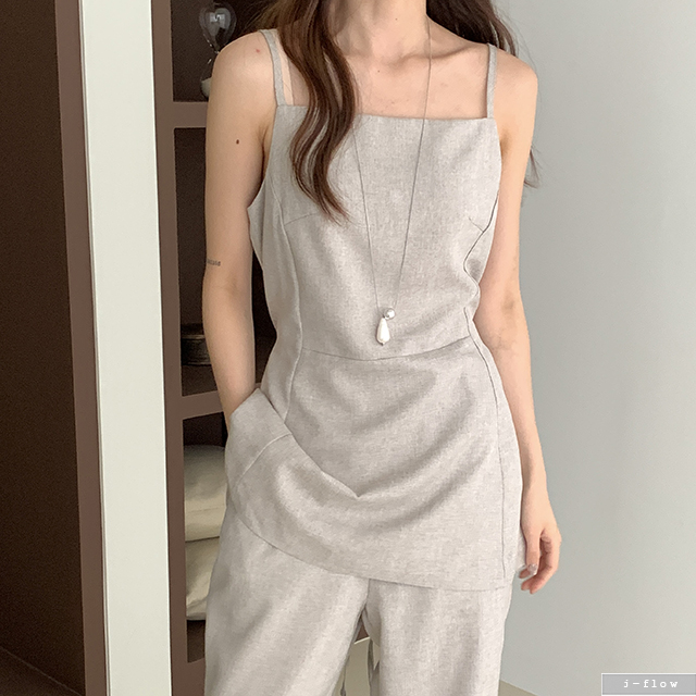 미어링 하프 뷔스티에 부츠컷 팬츠 셋업 2col 여름 봄 세트 A라인 레이어드 제이플로우 - 상세 이미지 2