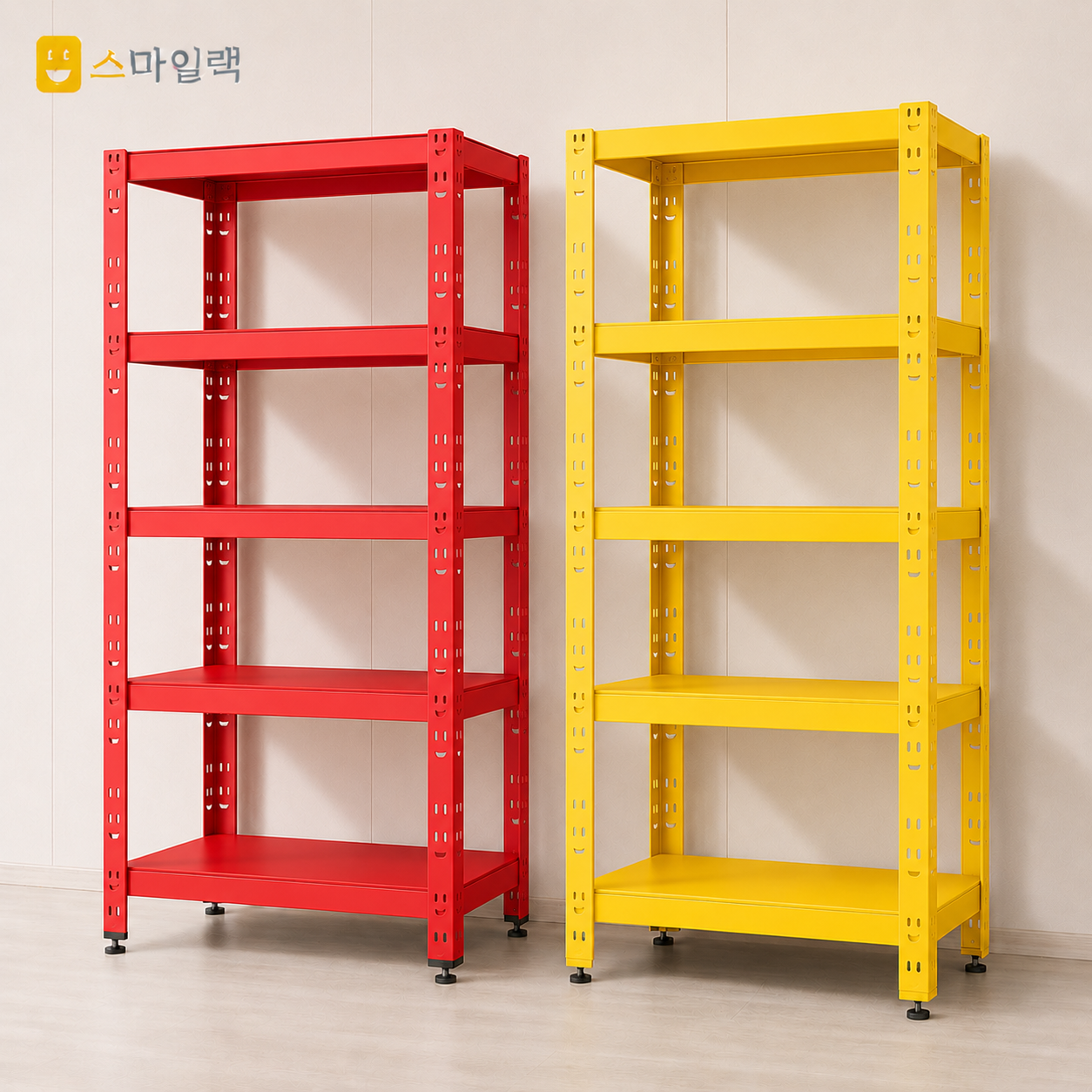 스마일랙 철제선반 조립식 앵글 베란다 세탁기 무볼트 경량 창고 레드 40x30x150 5단 - 상품 이미지