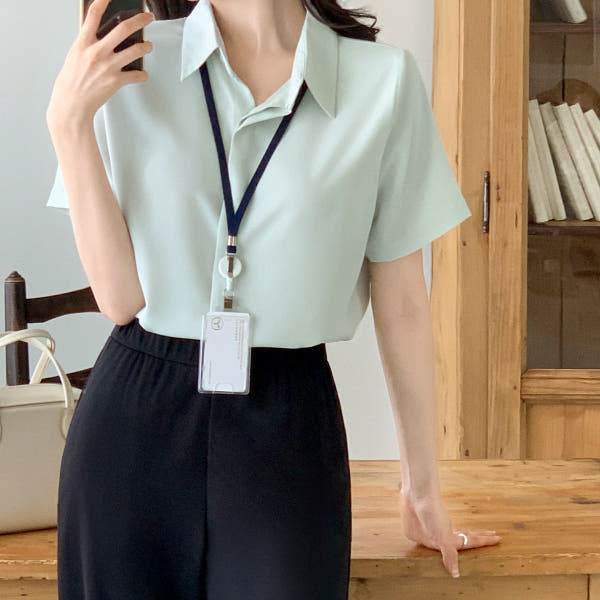 아뜨랑스 히든버튼 셔츠 반팔 블라우스 bs7026
