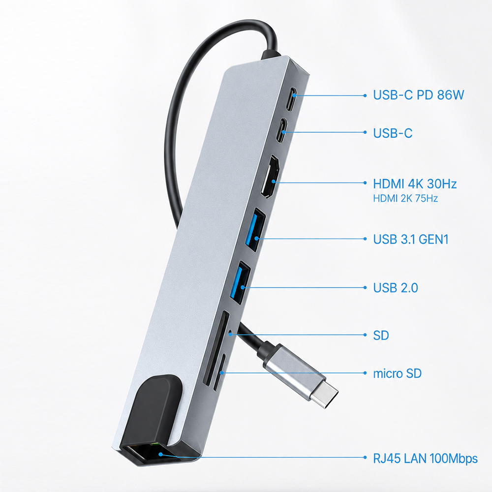 아모란나 C타입 허브 USB 3.0 멀티허브 노트북 맥북 HDMI 8포트 8in1 이미지 4