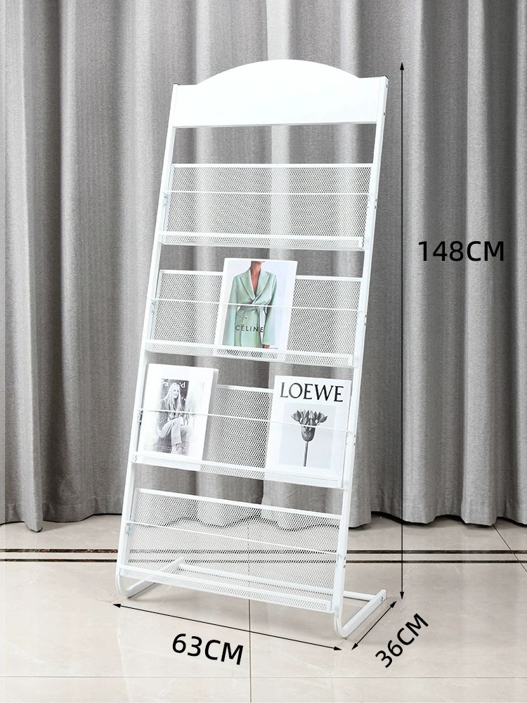 잡지꽂이 철제 메쉬 4단 신문 진열대 수납 라운드 화이트 4칸 63cm - 상세 이미지 3
