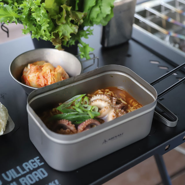 아베나키 티타늄 사각반합 찜기세트 1200ml 백패킹 코펠 초경량 - 상세 이미지 5