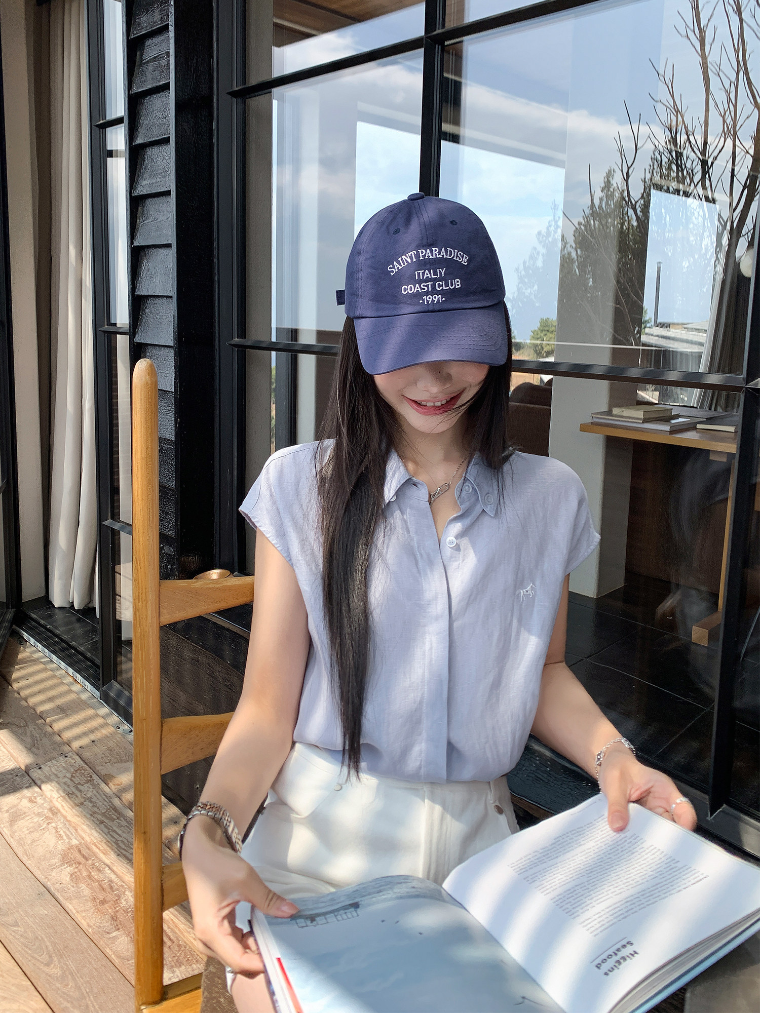 pusumede 린넨원단 100% 여성여름셔츠 카라 셔츠 블라우스 - 상세 이미지 3