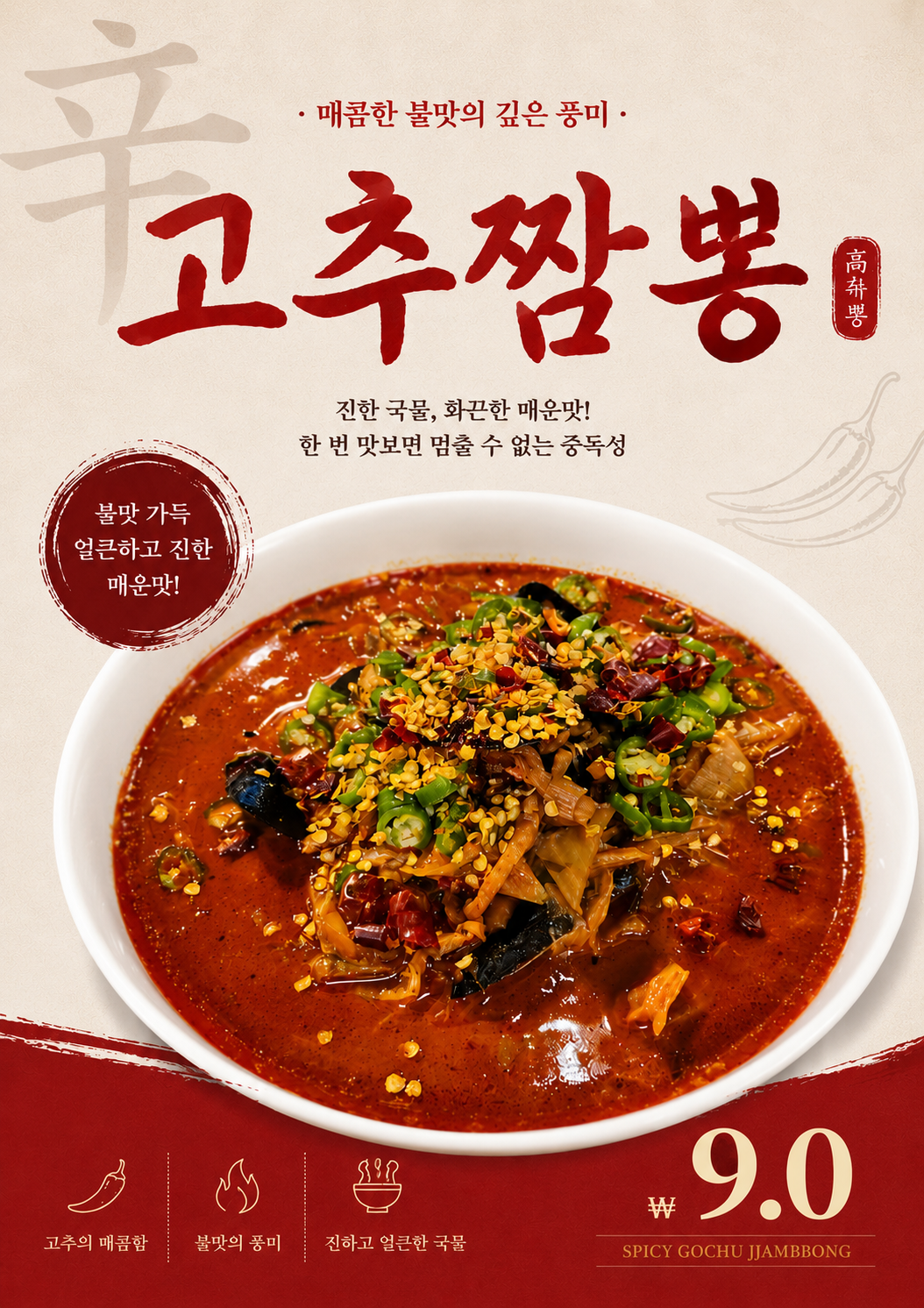 고추짬뽕 포스터 제작 메뉴 인쇄 디자인 식당 A 반광택 인화지 235g A3 - 상세 이미지 2
