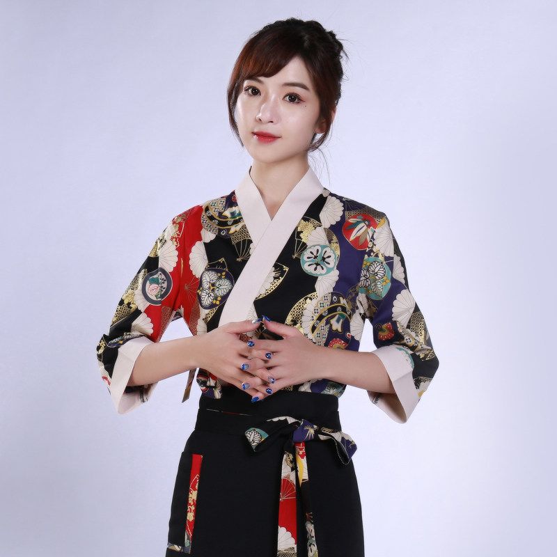 일본식 유니폼 여성 서비스 식당 라멘 스시 매장 작업복 S 블랙 팬츠 - 상세 이미지 2