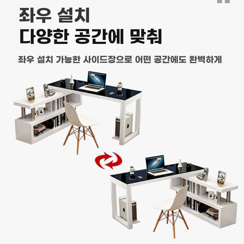 코너 책상 L형 컴퓨터 홈오피스 코너형 작업 데스크 흰색 1m 테이블 + 0.6m 책장 - 상세 이미지 3