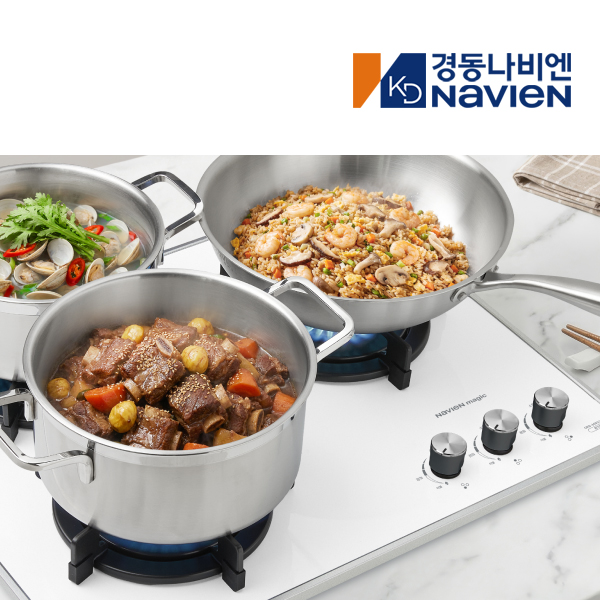 경동 나비엔매직 3구 빌트인 가스쿡탑 매립형 레인지 DC전지식 560 x 480 GRB6633 LPG 화이트 - 상세 이미지 2