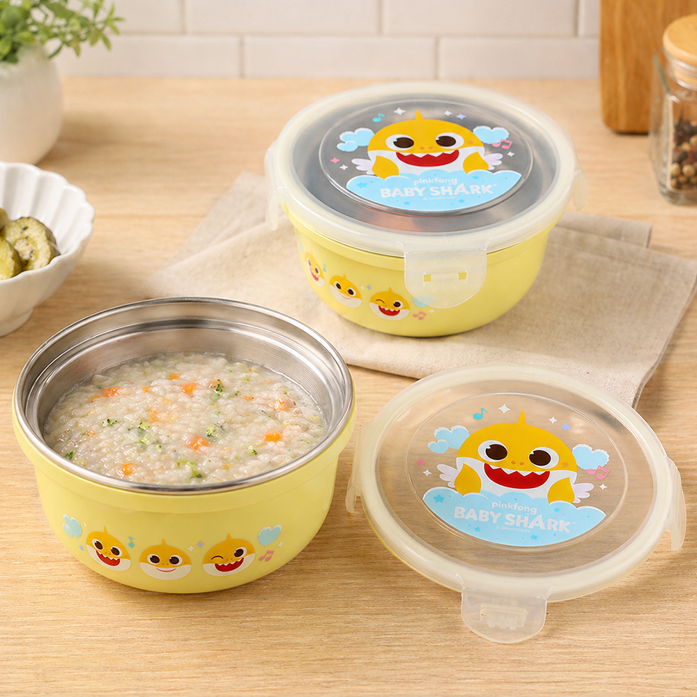아기상어 스텐 멀티 용기 유아 아기 보관 용기 이유식 그릇 370ml - 상품 이미지