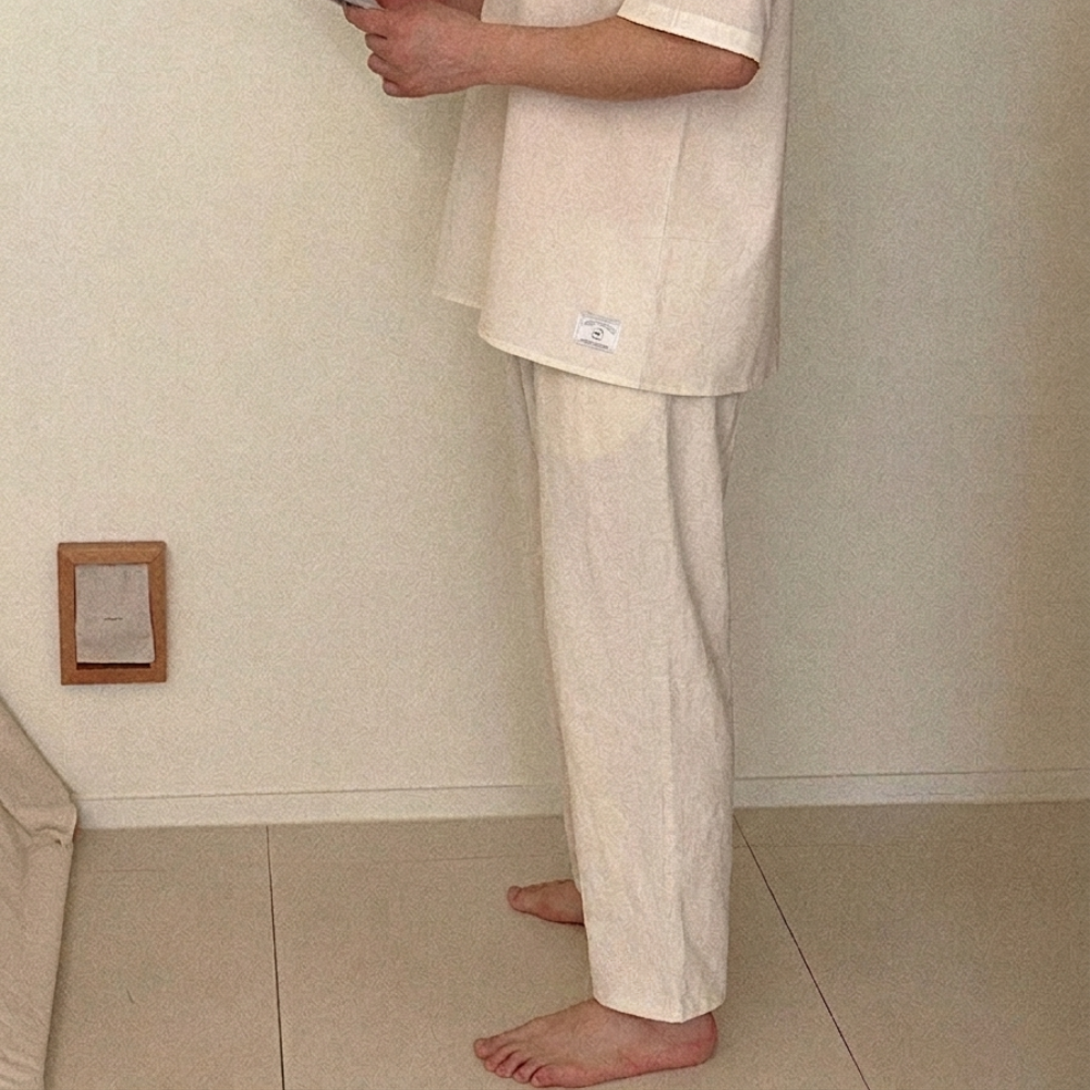 아이보리 시원한 냉감 여름 홈웨어 무형광 잠옷 바이오워싱 순면 긴바지 - 상세 이미지 5