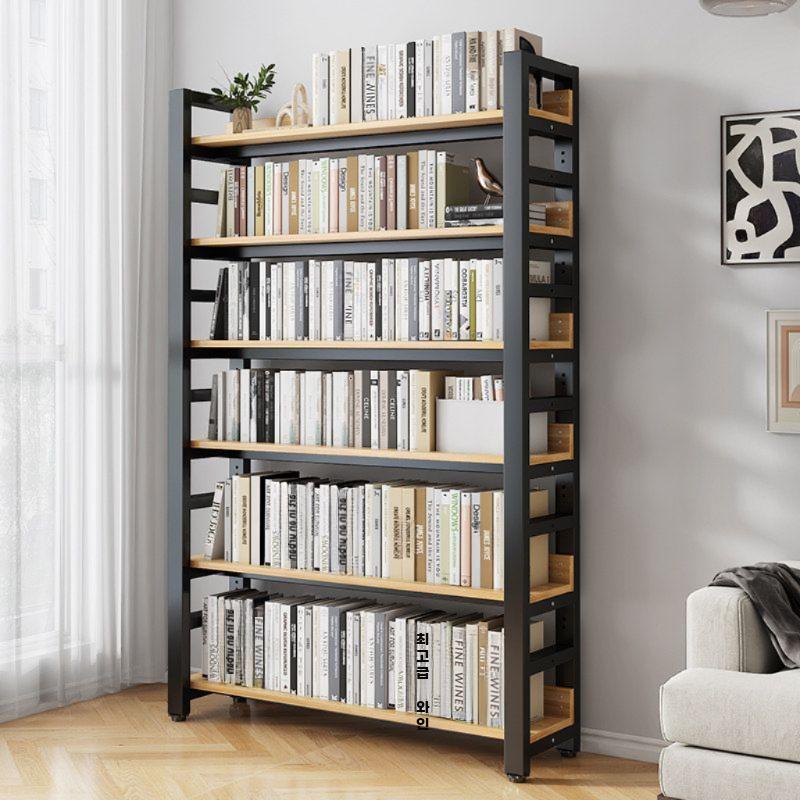 책장 수납장 철제 원목 선반 다층 거실 침실 스탠드형 A.블랙7층120x30x212(580권) - 상세 이미지 4