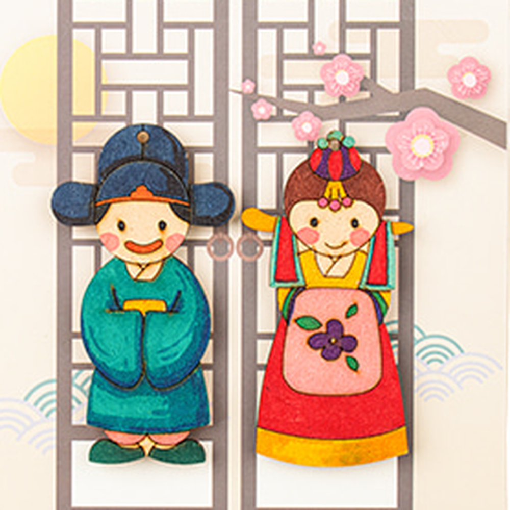 늘봄교실미술한복액자 한복디자인 창의표현미술초등저학년전통액자 1인용 종이 (신랑각시&아씨도령) - 상세 이미지 2