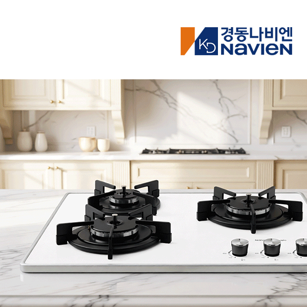 경동 나비엔매직 3구 빌트인 가스쿡탑 매립형 레인지 DC전지식 560 x 480 GRB6633 LPG 화이트 이미지 8