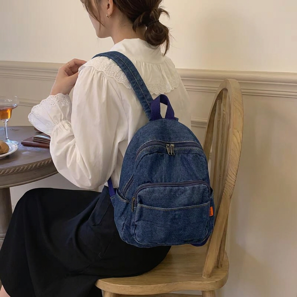 제이바바 데님 백팩 미니 청가방 캐주얼 학생 백팩 이미지 8