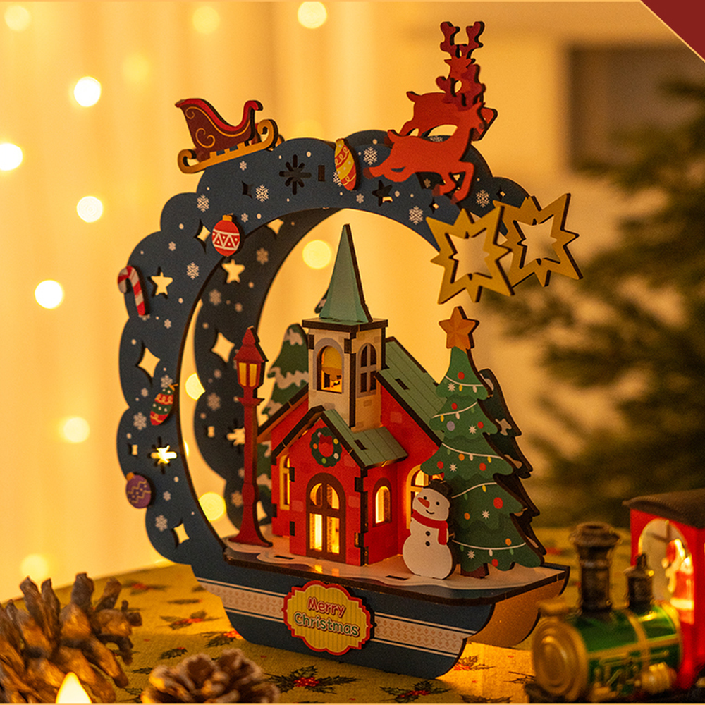 중급난이도 크리스마스풍경입체퍼즐 3d입체조립무드등 LED크리스마스장식 - 상세 이미지 2