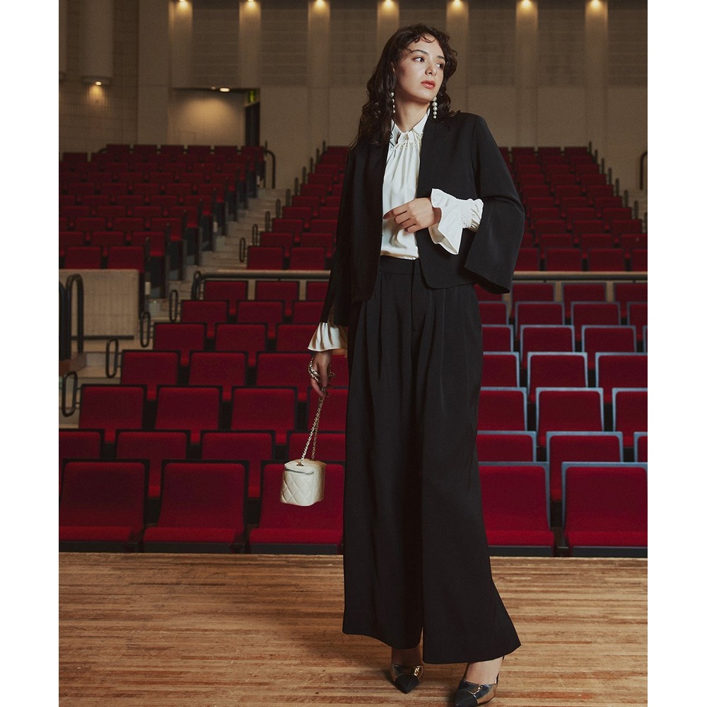 Callarus 여성 노카라 슬릿 자켓 와이드 팬츠 정장 세트 하객룩 졸업식 입학식 수트 - 상세 이미지 3