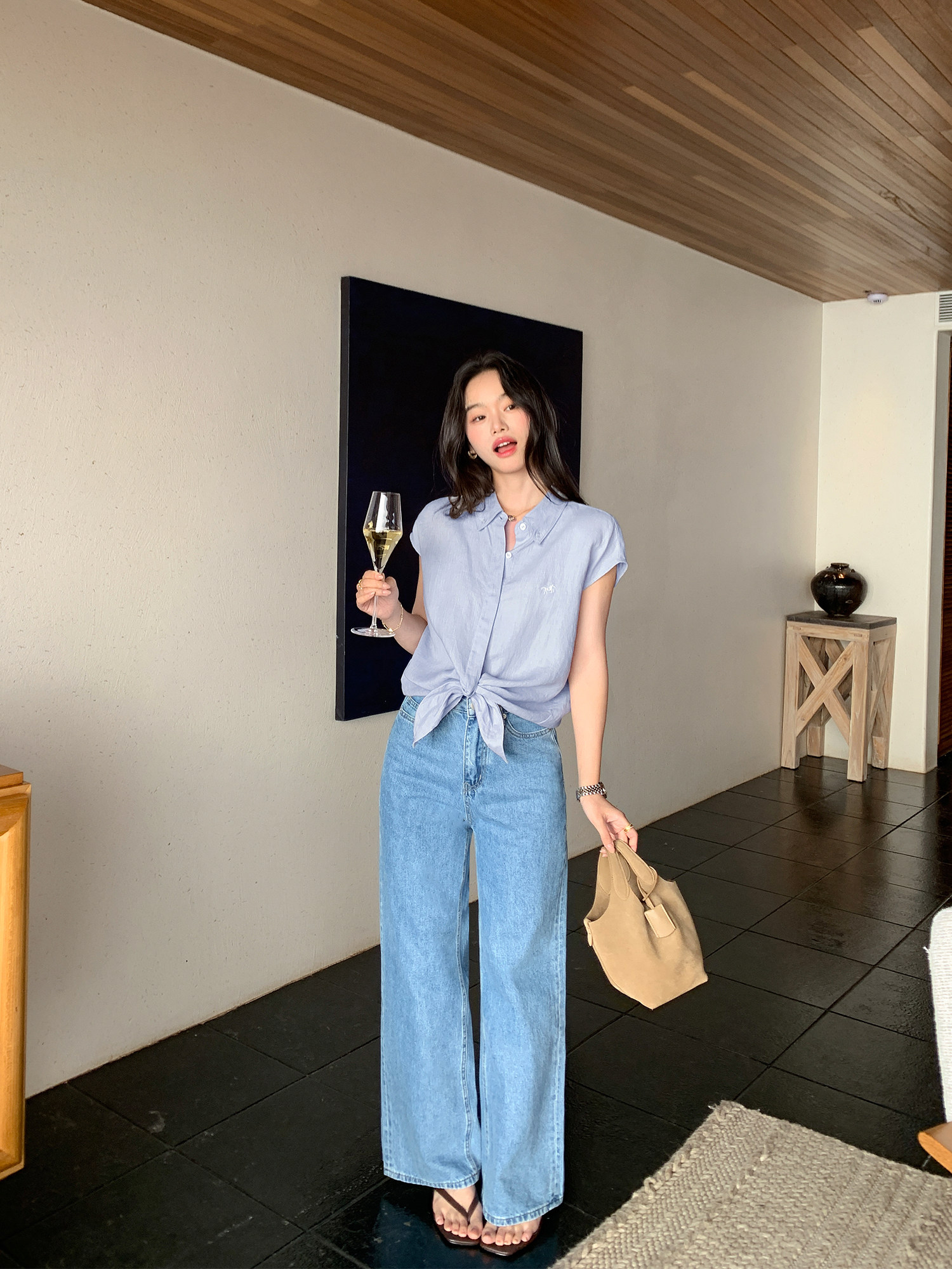 pusumede 린넨원단 100% 여성여름셔츠 카라 셔츠 블라우스 이미지 6