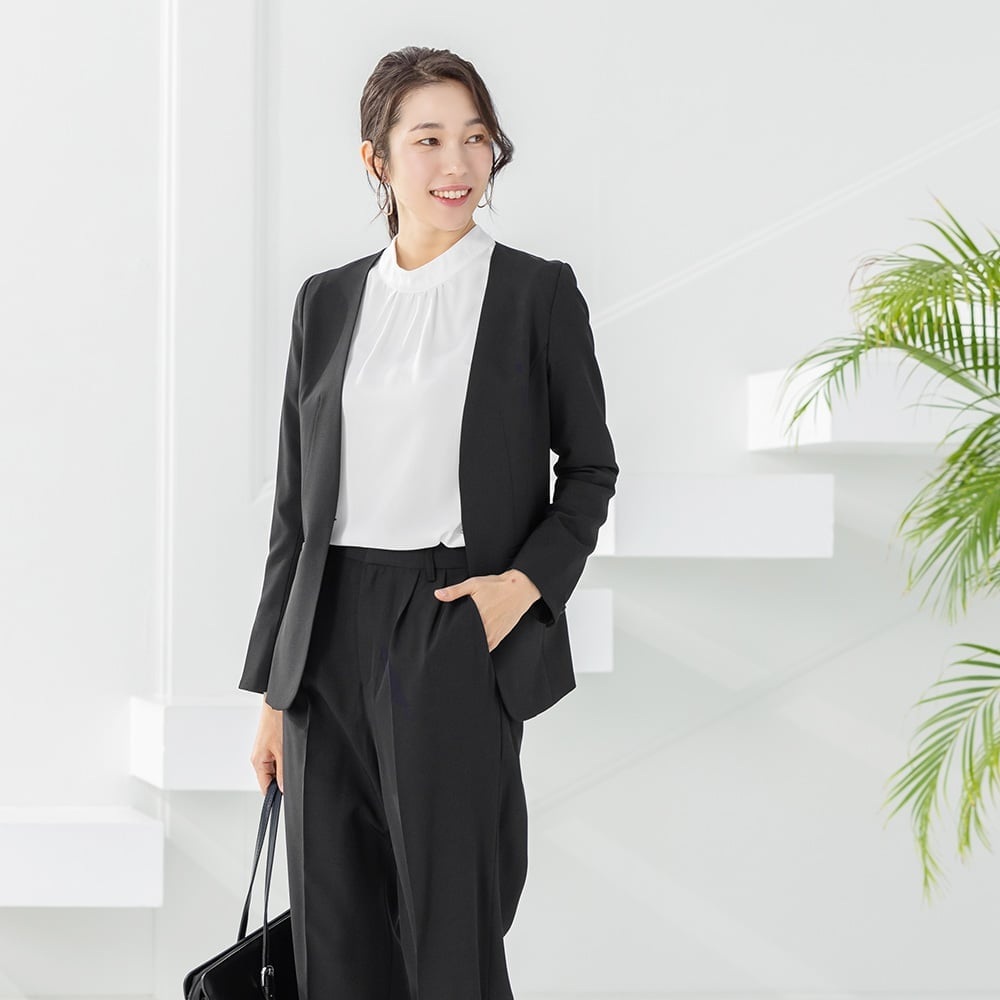 AddRouge 여성 노카라 와이드팬츠 정장세트 세레모니 오피스룩 하객룩 투피스 - 상세 이미지 5