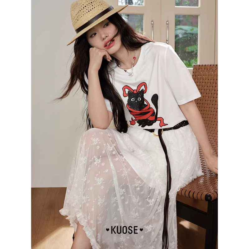 KUOSE 쿠오세 화이트 레이스 언발 러플 스커트 - 상세 이미지 4