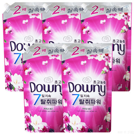 P&G 다우니 탈취파워 7일 지속 초고농축 섬유유연제 리필 목련과베리 1.6L, 5개