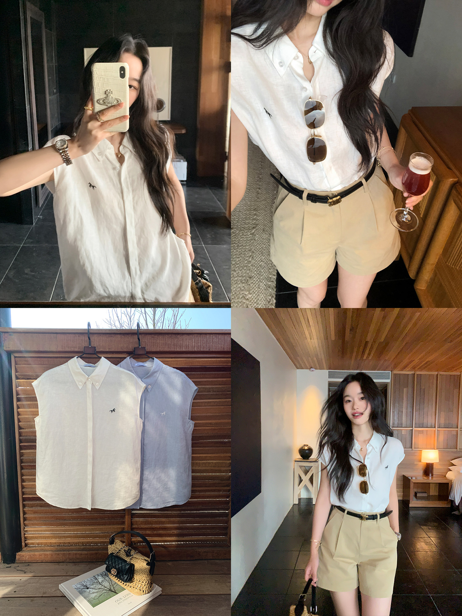 pusumede 린넨원단 100% 여성여름셔츠 카라 셔츠 블라우스 - 상세 이미지 5