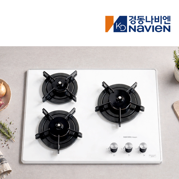 경동 나비엔매직 3구 빌트인 가스쿡탑 매립형 레인지 DC전지식 560 x 480 GRB6633 LPG 화이트 - 상세 이미지 3