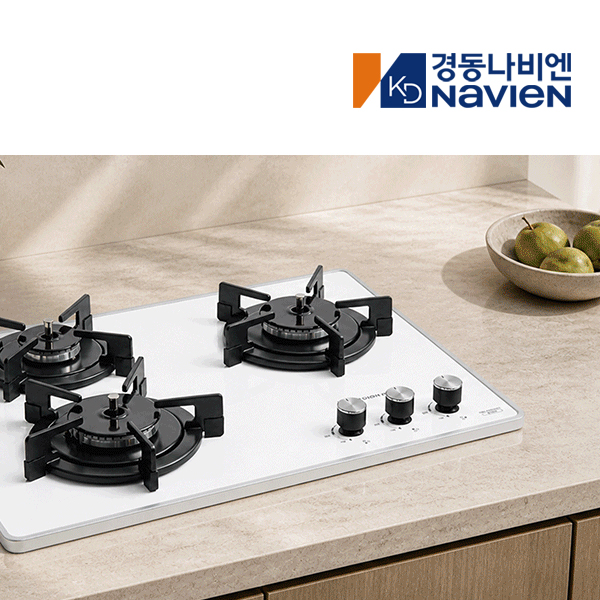 경동 나비엔매직 3구 빌트인 가스쿡탑 매립형 레인지 DC전지식 560 x 480 GRB6633 LPG 화이트 이미지 7