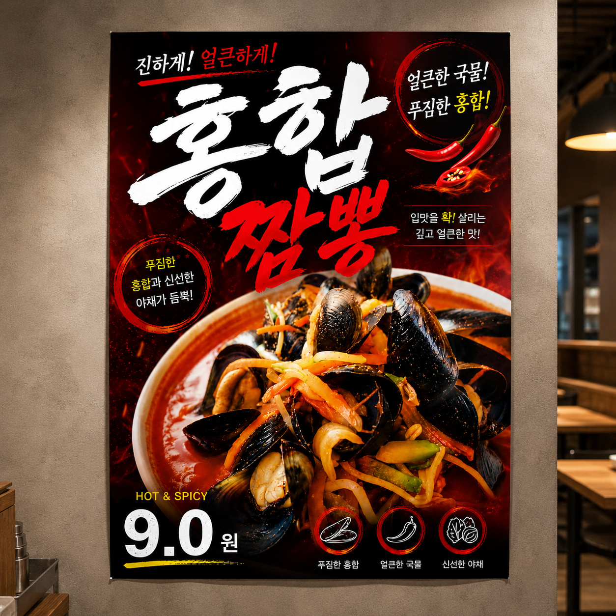 홍합짬뽕 포스터 제작 메뉴 인쇄 디자인 식당 B 반광택 인화지 235g A3 - 상품 이미지