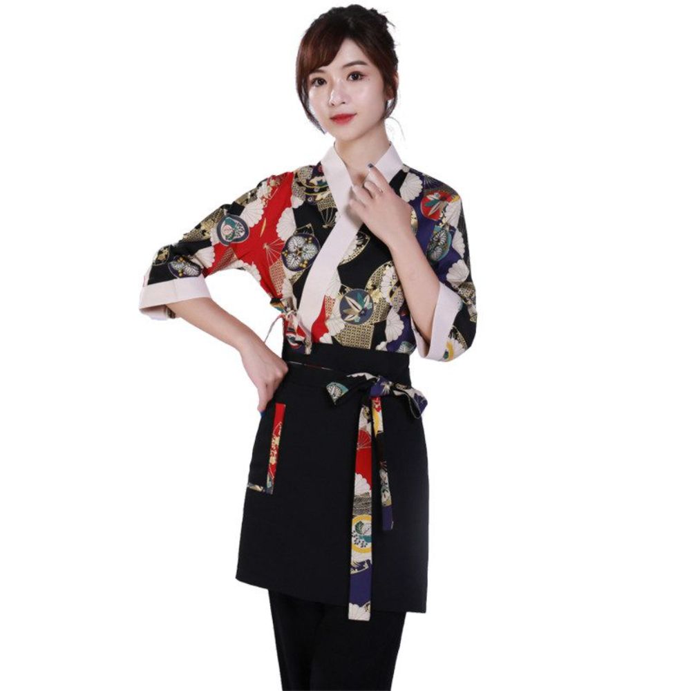 일본식 유니폼 여성 서비스 식당 라멘 스시 매장 작업복 S 블랙 팬츠 - 상품 이미지