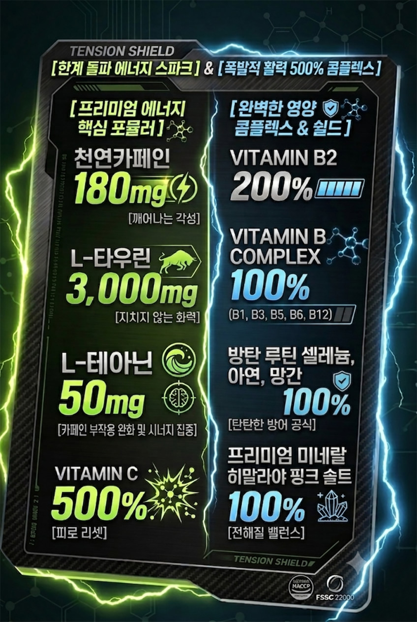 빡텐션 3중강화 에너지 부스터 천연 고카페인 타우린 테아닌 비타민 포뮬러 70개, 7box 판매처 상세 정보 이미지 3