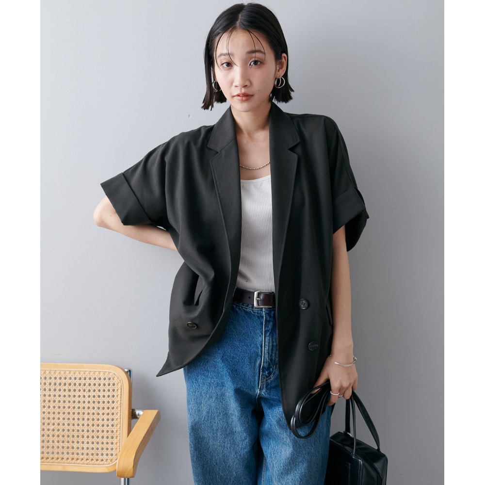 Discoat 여성 린넨라이크 반팔 셔츠 재킷 여름 루즈핏 가벼운 아우터 - 상세 이미지 5