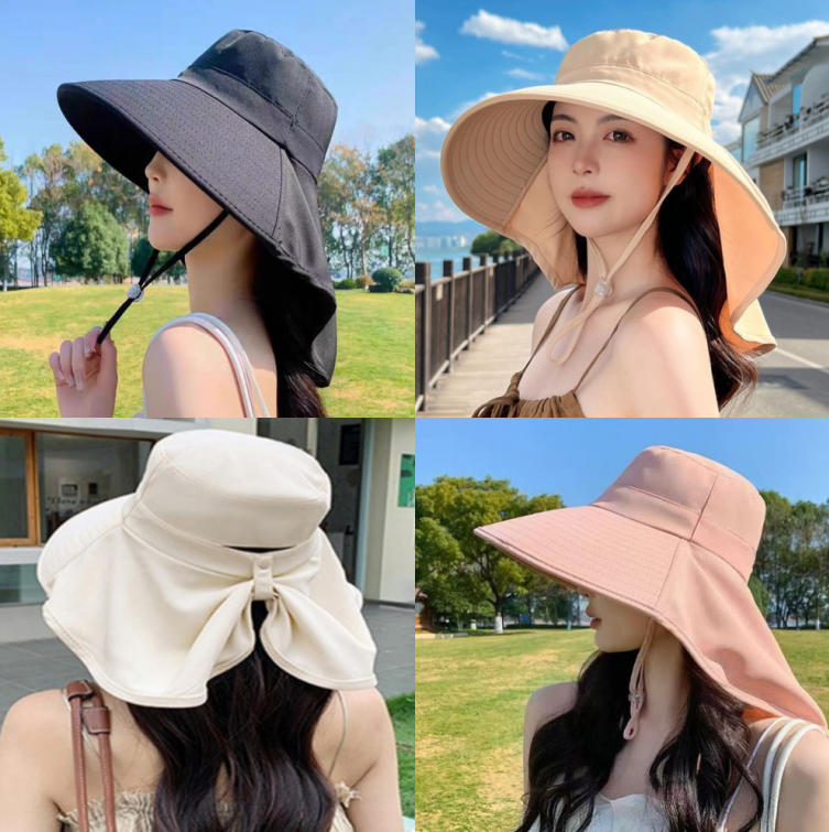 프릴 와이드버킷햇 플랩캡 여성용 물놀이 휴양지 와이드 썬캡 햇빛차단 여 - 상품 이미지