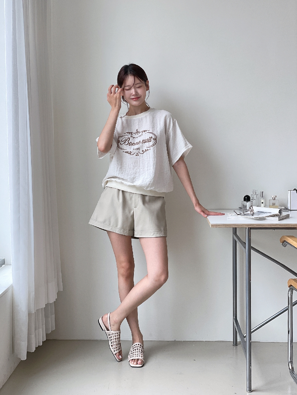 린넨맨투맨 여성반팔맨투맨 여름 나염 시원한 루즈핏 오버핏 반팔 티셔츠 2사이즈 - 상세 이미지 2