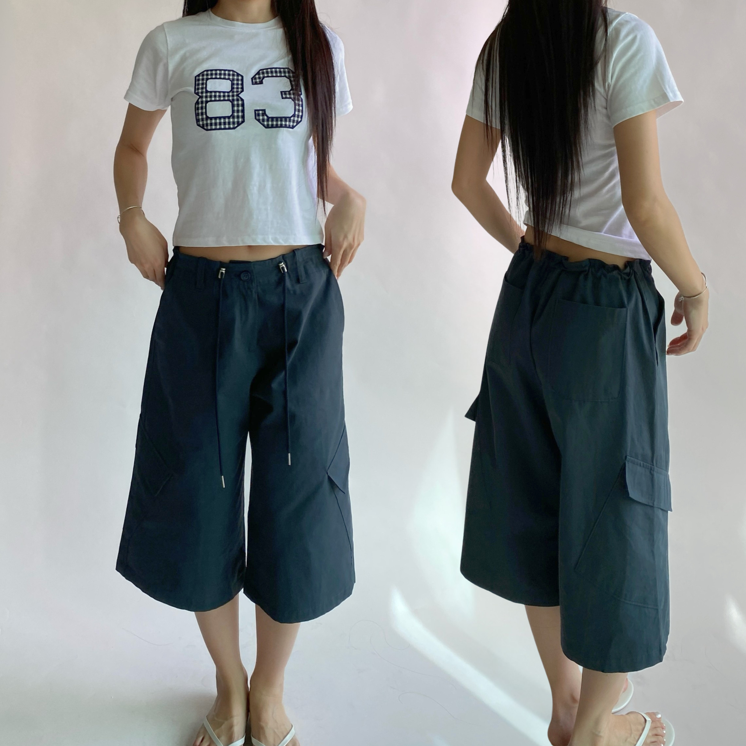 여성 버뮤다 팬츠 와이드 카고 반바지 - 상품 이미지