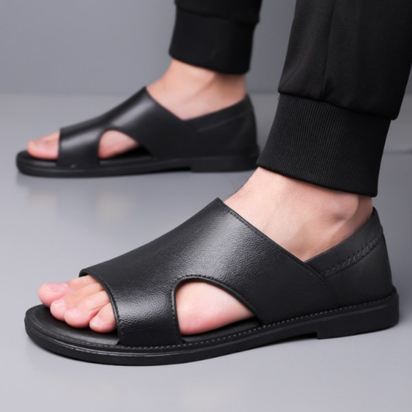남성용 리커버리슬리퍼 가죽 패션 비치 럭셔리 운전용 샌들 여름 베이지 블랙 275mm - 상세 이미지 2